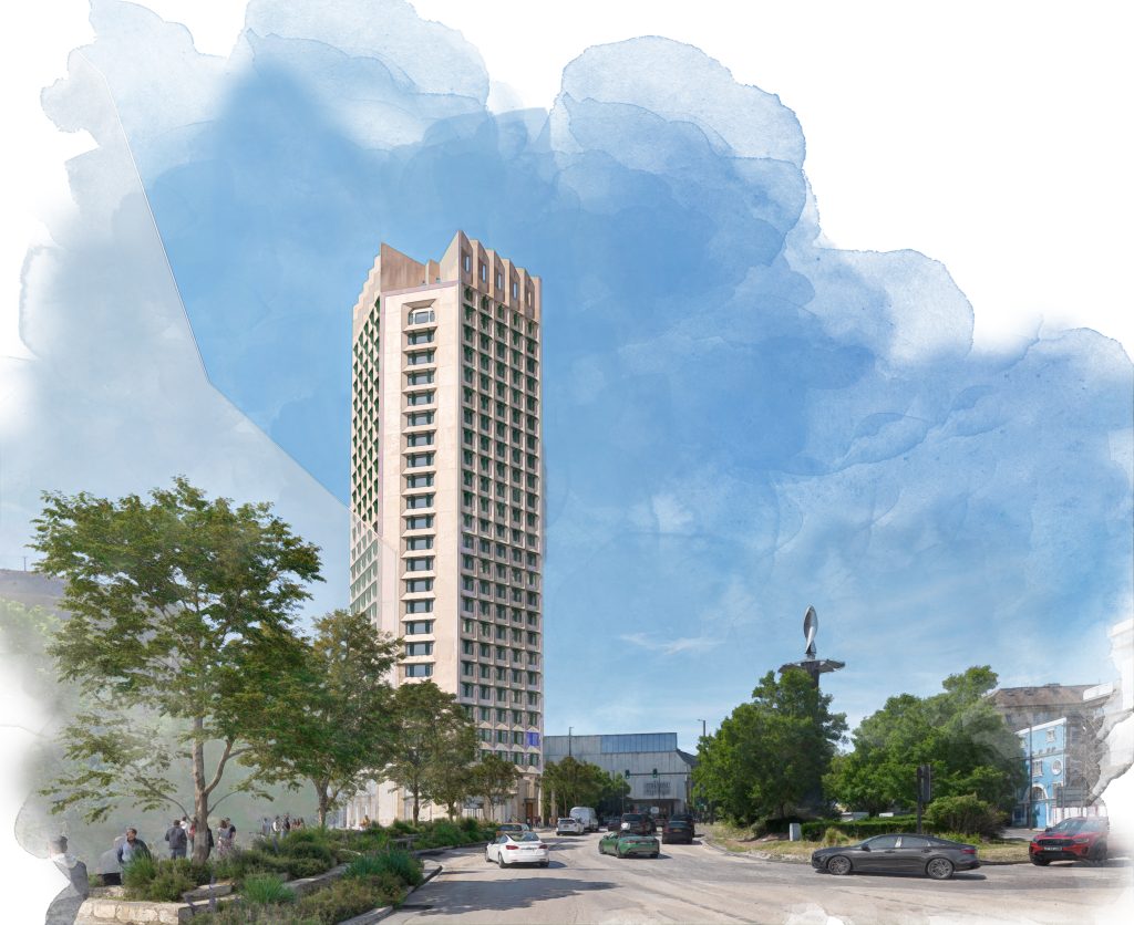 6. Caption. Illustration Of The Taller Building Looking Towards The City Centre